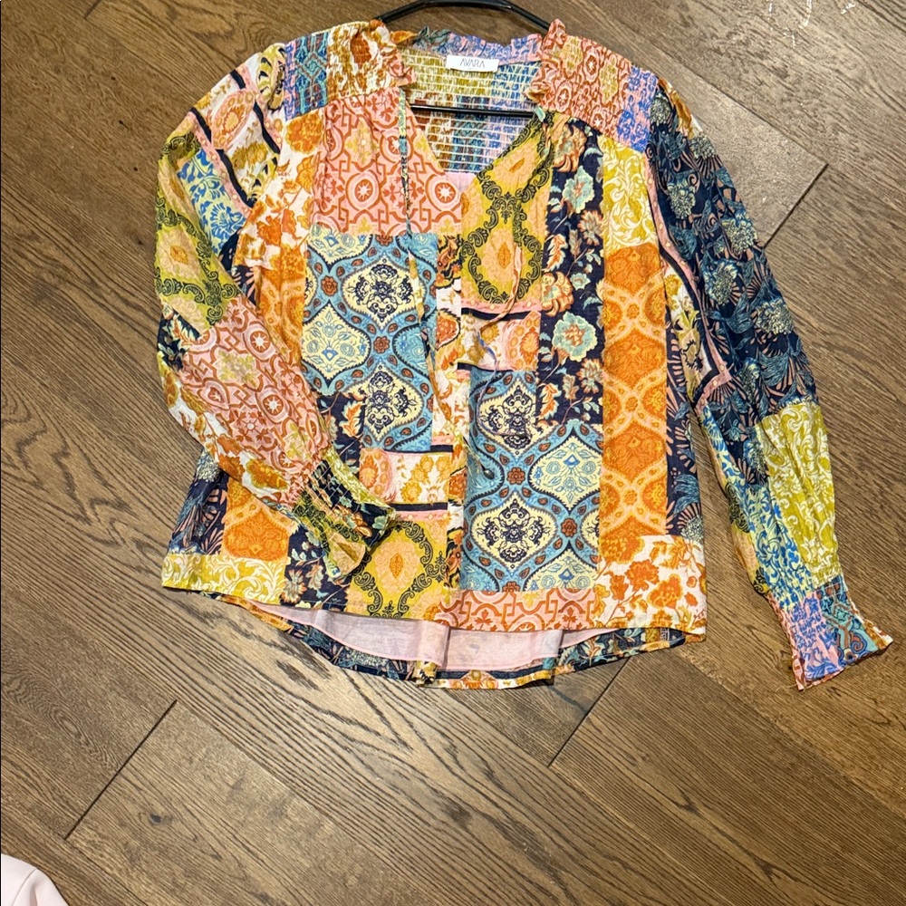 Colorful Patchwork Long Sleeve Blouse
